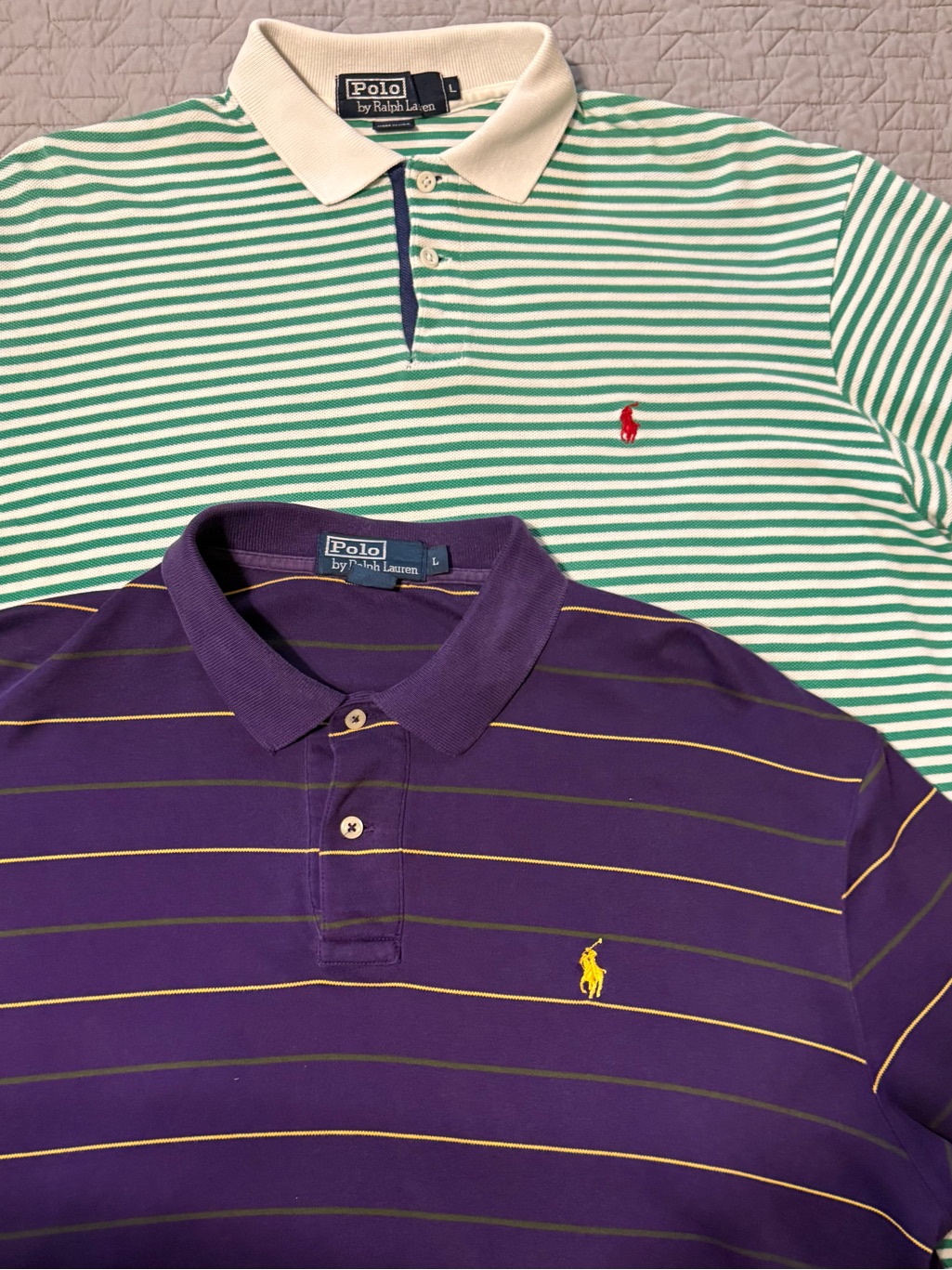 Vintage Polo Ralph Lauren Men's Large Short Sleeve Shirts Green Purple Stripes